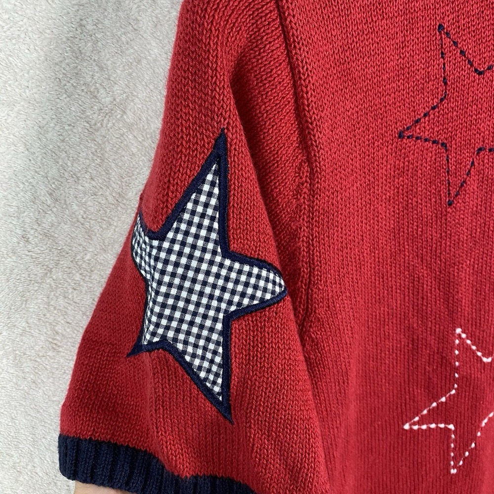 Vtg Norton Studio Short Sleeve Cardigan Sweater Patriotic Red Blue Stars Size XL - Picture 5 of 7